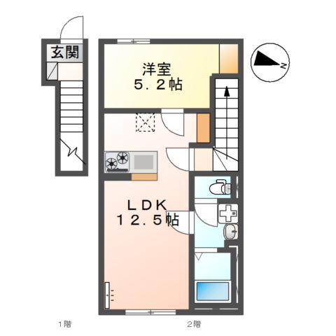 (仮)リバーテラス渡橋町１LDK／１LDK 間取り図画像