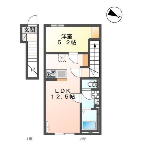 (仮)リバーテラス渡橋町１LDK／１LDK 間取り図画像