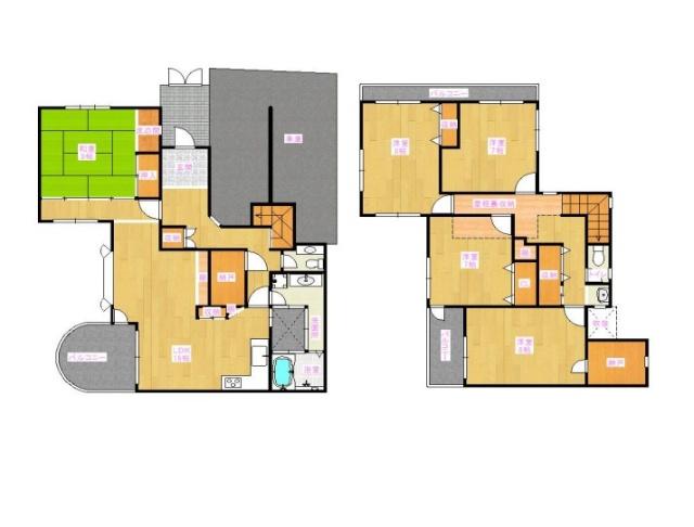 旭丘　５LDK 　全室7帖以上の戸建て 間取り図画像
