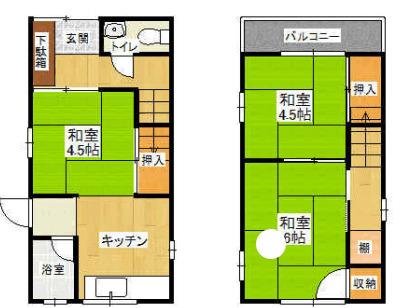 畑４丁目　和室３部屋の３DK　オーナーチェンジ物件 間取り図画像