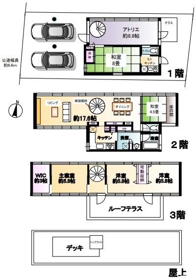 箕面市桜５丁目　5LDK+アトリエ付き　エネファーム設置の中古住 間取り図画像