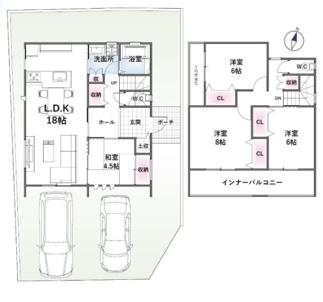 池田市畑４丁目　新築戸建　１号地　並列駐車２台可能！ 間取り図画像