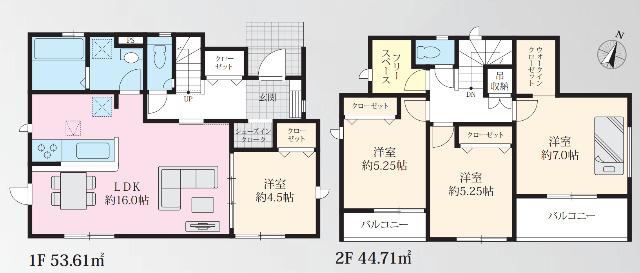川西市水明台3丁目　全室南向き・駐車3台可能　新築戸建(2期1棟) 間取り図画像