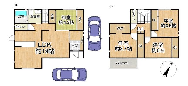 若葉1丁目　ミサワホーム施工の4LDK、駐車2台できるリフォーム済 間取り図画像