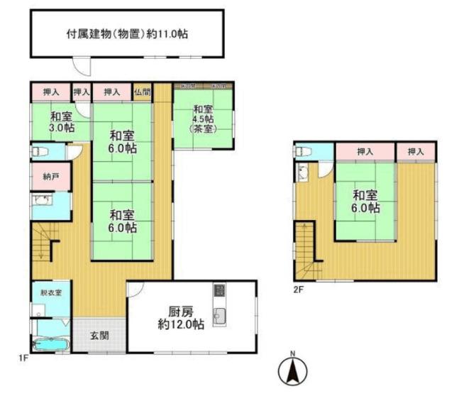 井口堂2丁目　中古戸建　南向きで陽当り良好な大型戸建・店舗 間取り図画像