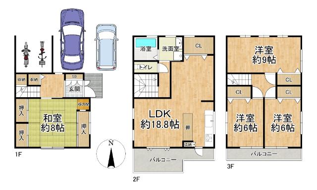 五月丘4丁目　池田駅バス8分！土地50坪超の開放感ある4SDK角地物 間取り図画像