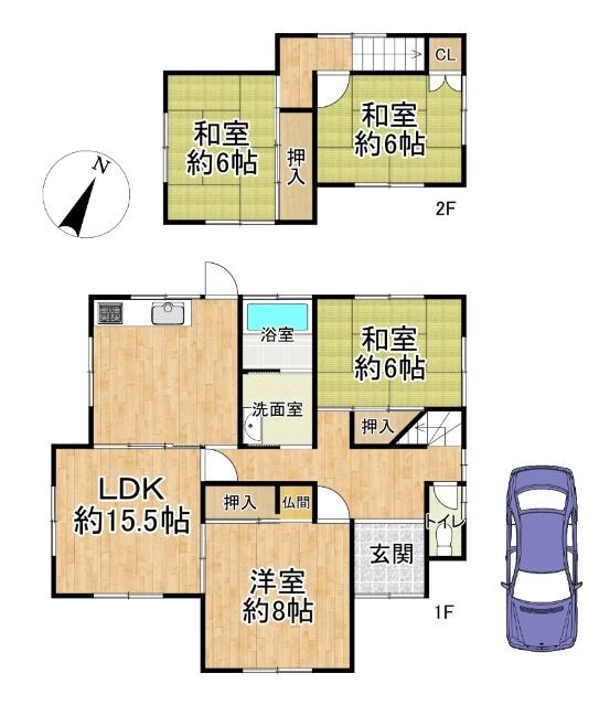 豊能町光風台6丁目　中古戸建　南東向きにつき陽当り良好な4LDK 間取り図画像