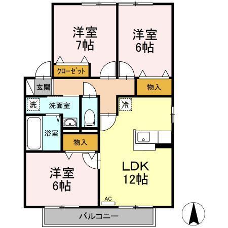 ブルースカイ　Ｂ・Ｃ棟（C201） 間取り図画像