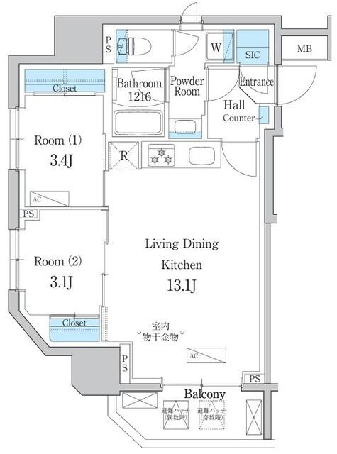 デュオフラッツ浅草田原町ネスト（1201） 間取り図画像