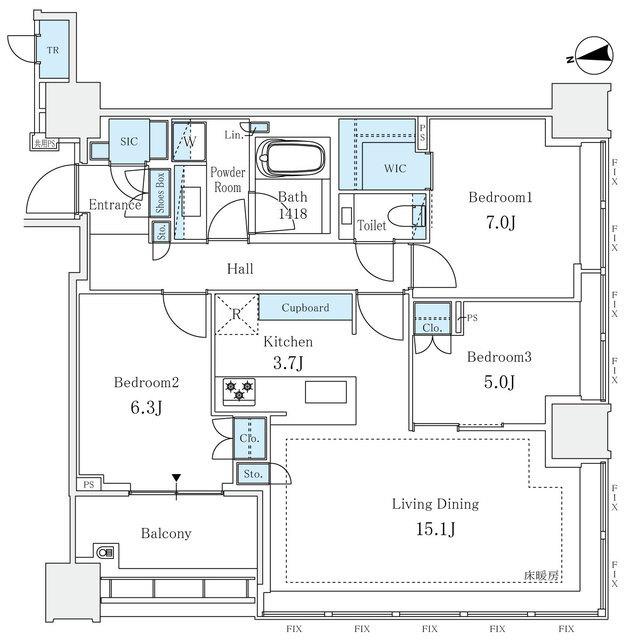 ＳＨＩＲＯＫＡＮＥ　Ｔｈｅ　ＳＫＹ　Ｅ棟（2302） 間取り図画像