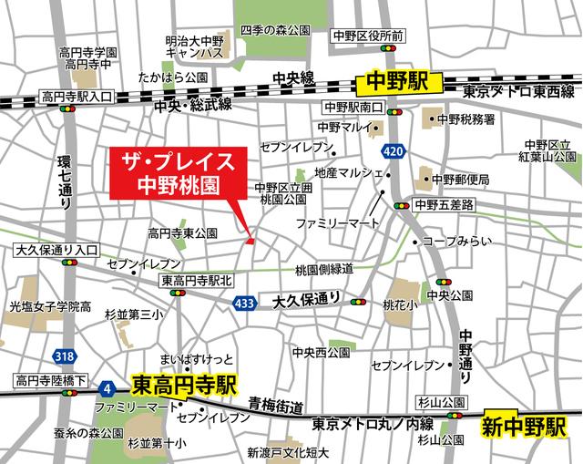 ザ・プレイス中野桃園（105） 地形図・案内図