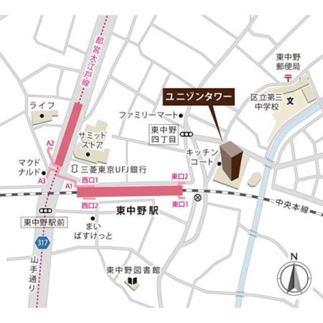 ユニゾンタワー（2108） 地形図・案内図