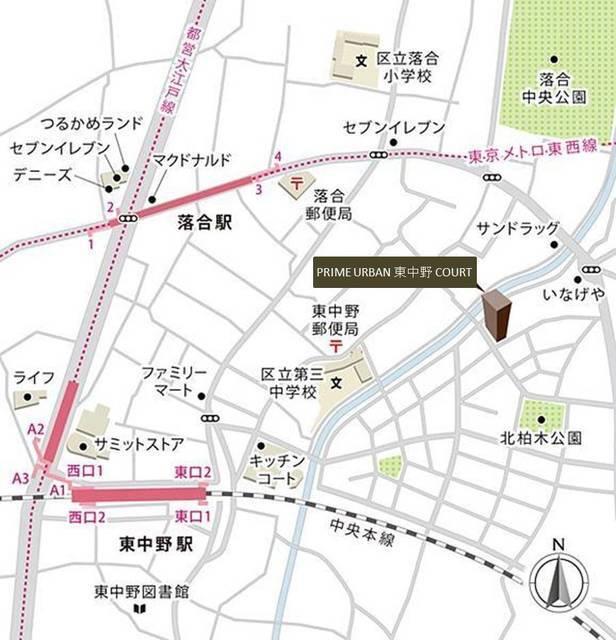 ＰＲＩＭＥ　ＵＲＢＡＮ　東中野　ＣＯＵＲＴ（209） 地形図・案内図