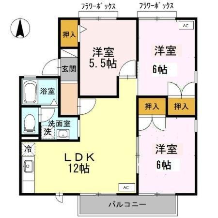 ハイツせみじま　Ｂ棟（102） 間取り図画像