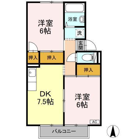 プレジールそうざ　A（203） 間取り図画像