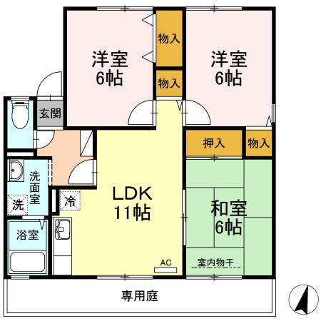 セジュール虹（C棟・D棟）　D棟（102） 間取り図画像