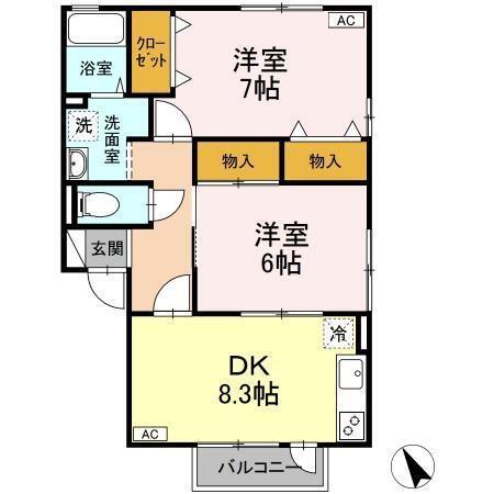 ハイツ末武　Ⅱ棟（Ⅱ-103） 間取り図画像