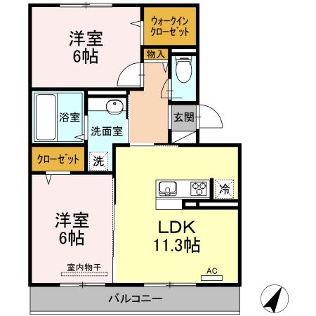 Regulus (ﾚｸﾞﾙｽ)　C棟（202） 間取り図画像