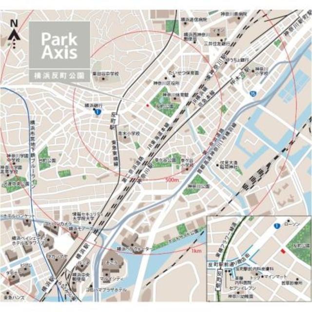 パークアクシス横浜反町公園（305） 地形図・案内図