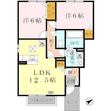 グランモア航　Ｂ棟（101） 間取り図画像