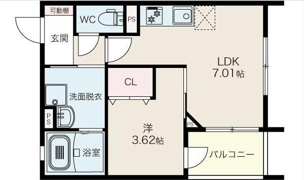 プライムシールド二ツ橋（201） 間取り図画像