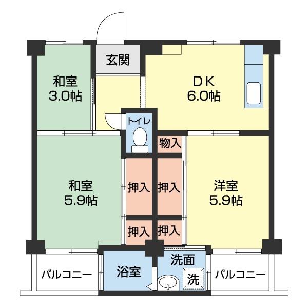ビレッジハウス紀三井寺5号棟（0304） 間取り図画像
