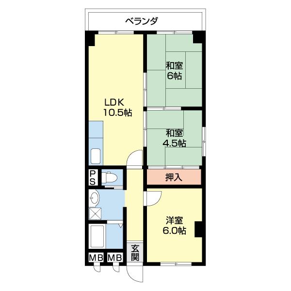 友田町ロイヤルコーポ 間取り図画像