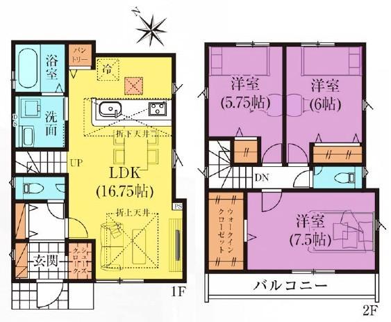 グラファーレ武蔵村山市残堀3期全4棟　1号棟 間取り図画像