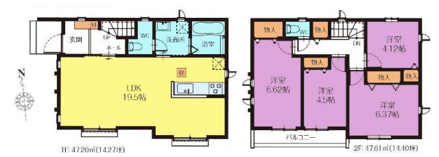 ハートフルタウン小平鈴木町1丁目5全8棟　Ｃ号棟 間取り図画像