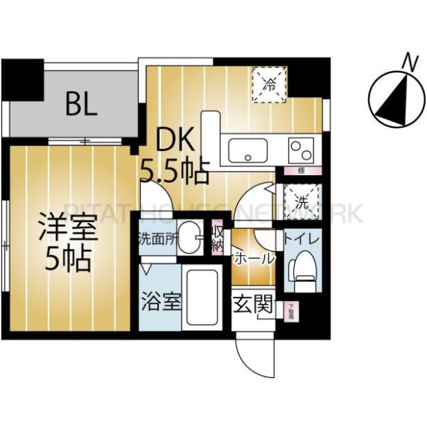 1DKの間取りです。