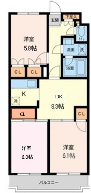 126号室　和室→洋室変更済み　※間取り