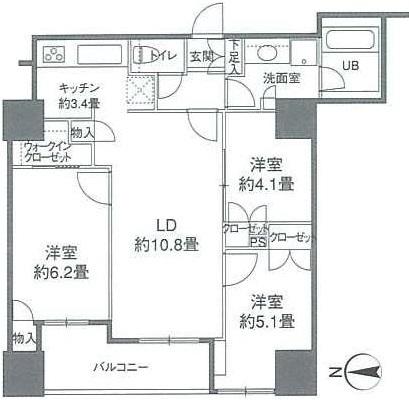 カスタリアタワー品川シーサイド（1409） 間取り図画像