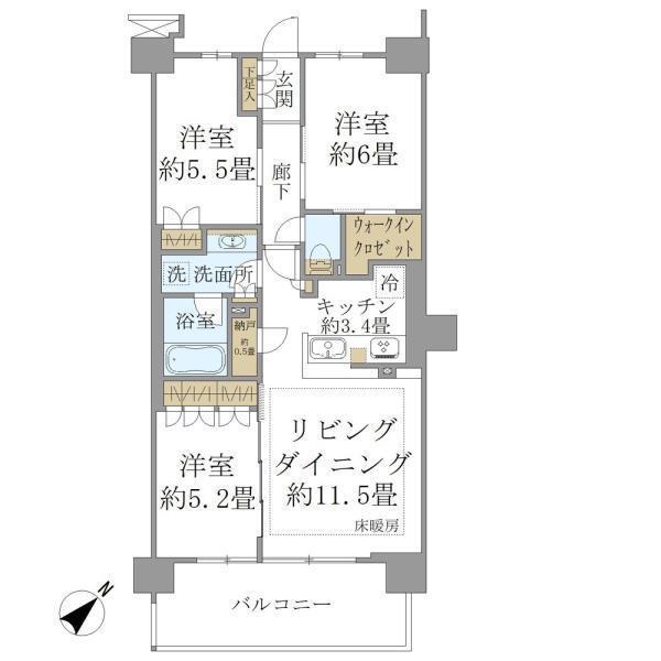 ＢｒｉｌｌｉａＣｉｔｙ　石神井公園　ＡＴＬＡＳ　　６号棟（510） 間取り図画像