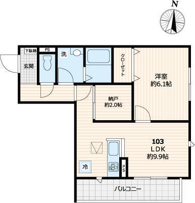 ガーデンホームズ高野（103号室） 間取り図画像