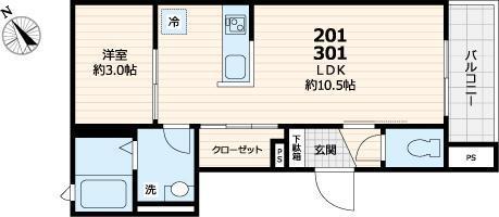 レジデンス西尾久（301号室） 間取り図画像
