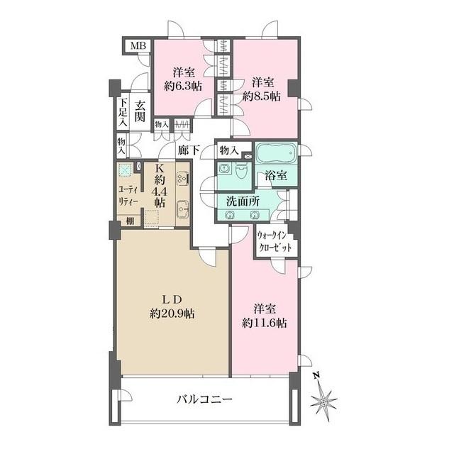 パークハウス等々力　Ｗ棟（101） 間取り図画像