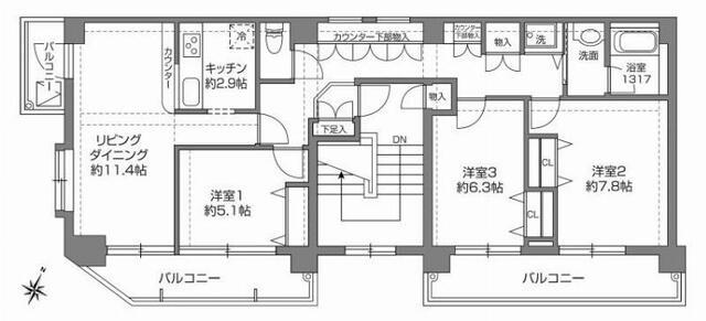 コモダス千歳烏山（403） 間取り図画像