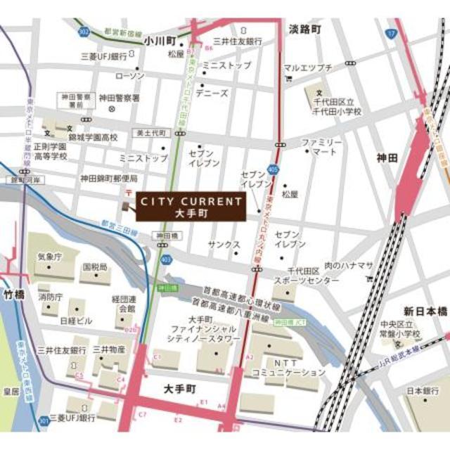 シティカレント大手町（603） 地形図・案内図