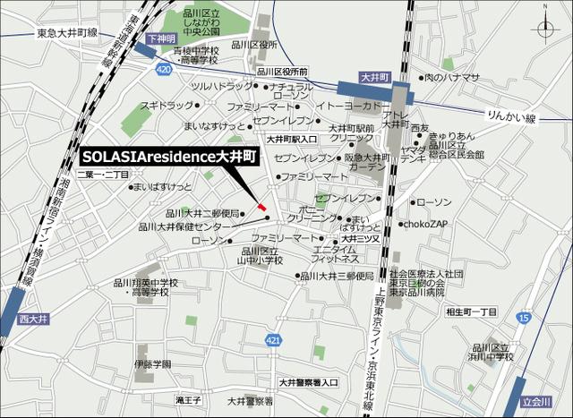 ＳＯＬＡＳＩＡｒｅｓｉｄｅｎｃｅ大井町（302） 地形図・案内図