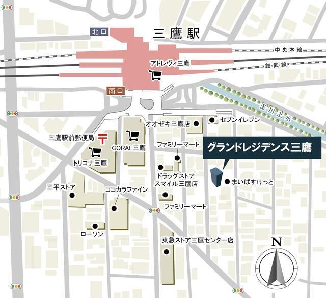 グランドレジデンス三鷹（604） 地形図・案内図