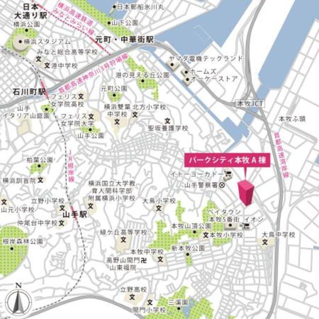 パークシティ本牧Ａ棟（505） 地形図・案内図