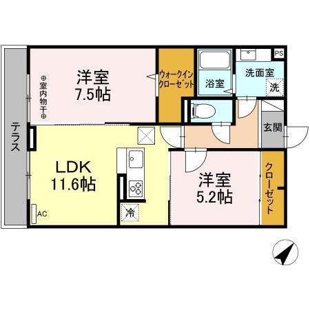 Ｄ−ｒｏｏｍ　Ｄｅａｒｃｏｕｒｔ　八本松（103） 間取り図画像