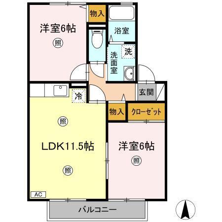 アルブルコリーヌ　Ⅰ･ＩＩ（2-203） 間取り図画像