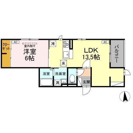 Ｄ−ＲＯＯＭルント連坊　Ｂ（103） 間取り図画像