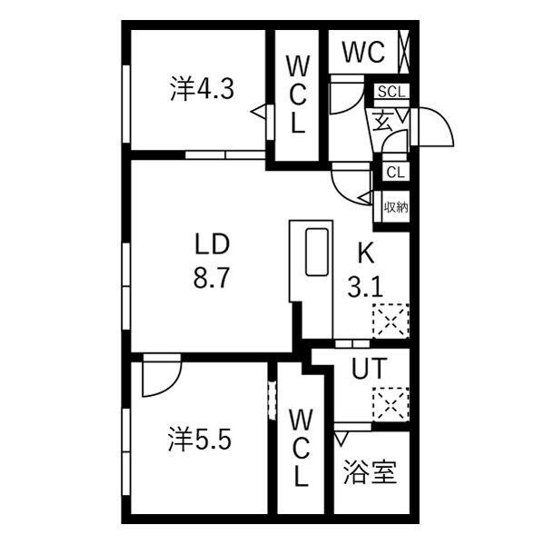 仮)北８東８ＭＳ（206） 間取り図画像