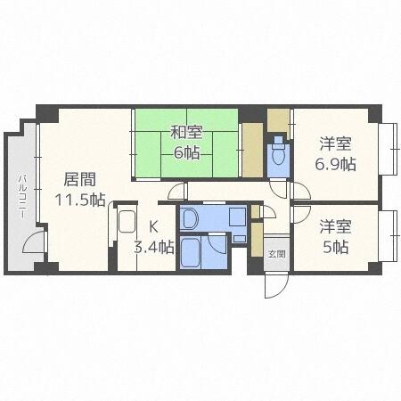 パールコート北十二条（506） 間取り図画像