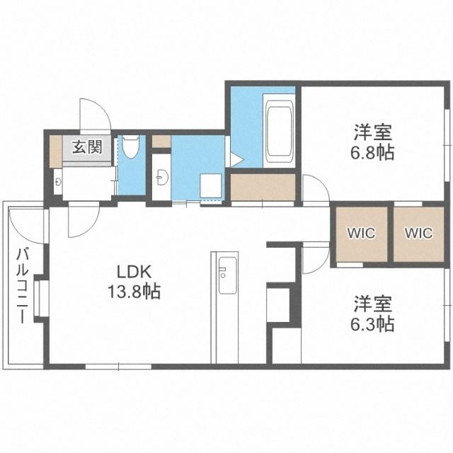 ネコフィーノ宮の沢ＩＩ（2-D） 間取り図画像