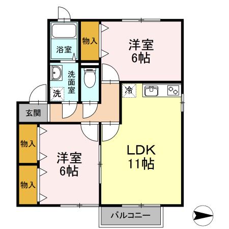サンライズ油久保　Ｄ（102） 間取り図画像