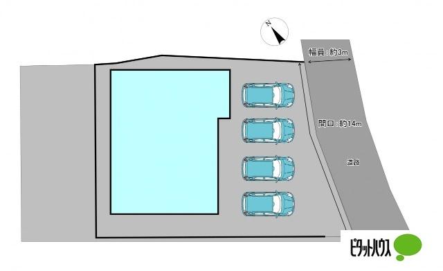 【リフォーム中】区画図。並列4台駐車可能に整備します。