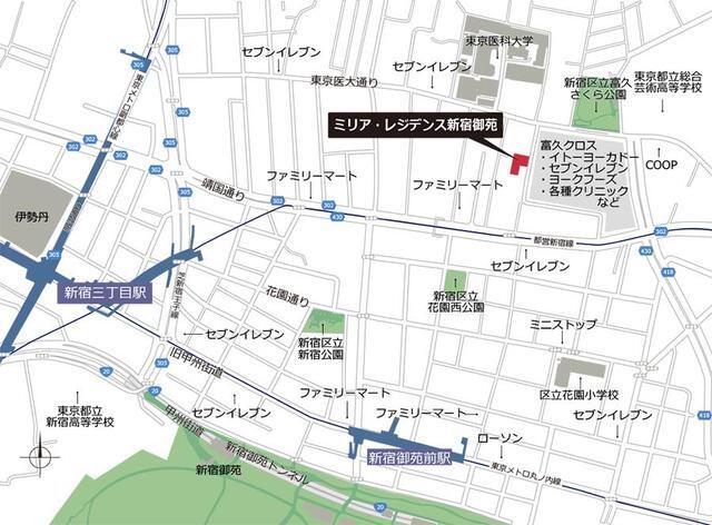 ミリアレジデンス新宿御苑（1304） 地形図・案内図